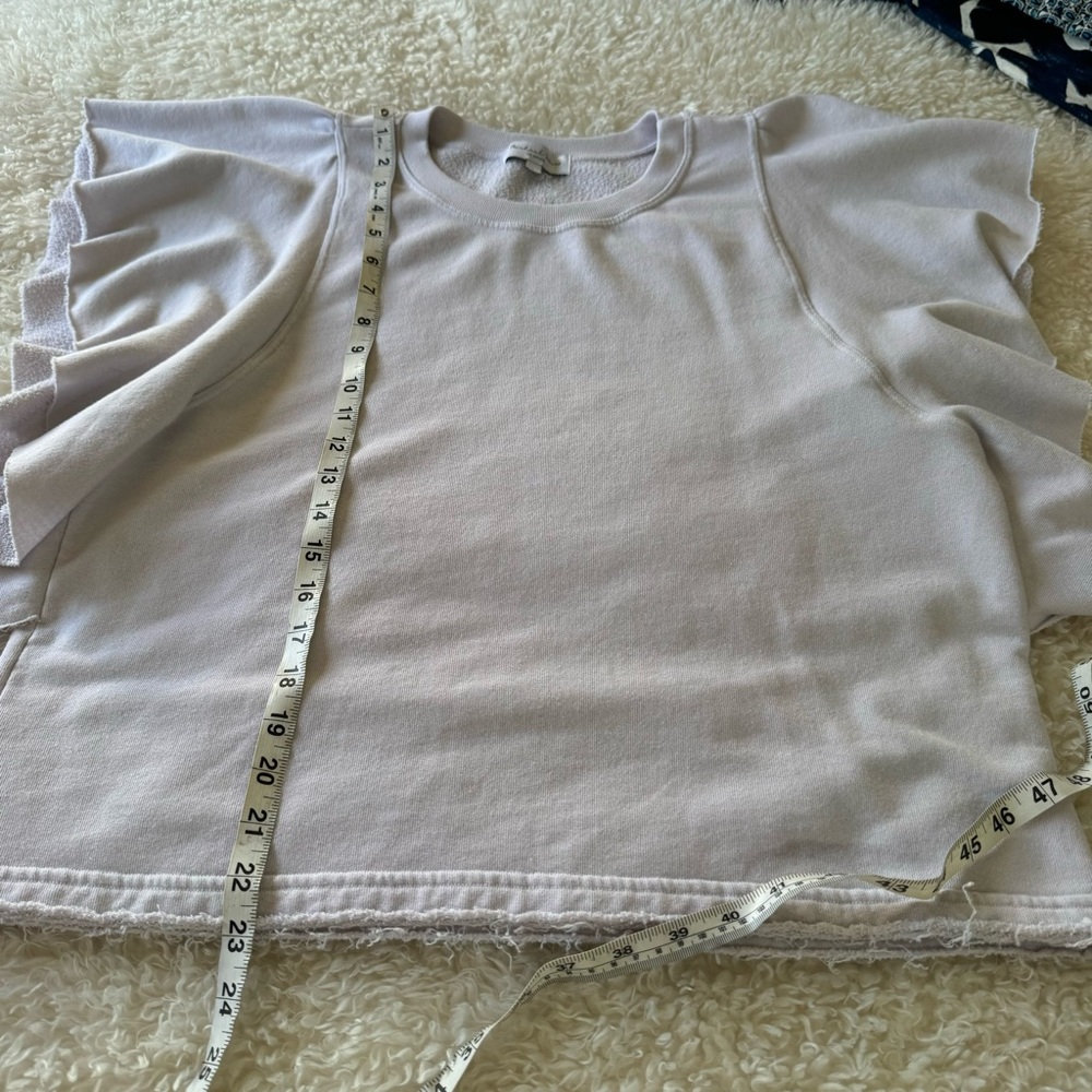 Michael Stars sweatshirt cascading ruffle short sleeve French terry top size L - Picture 6 of 11